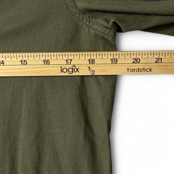 BKE Canvas Jacket Khaki Green Crochet Applique Sudded Snap Zip Front Long Sleeve - Picture 14 of 15